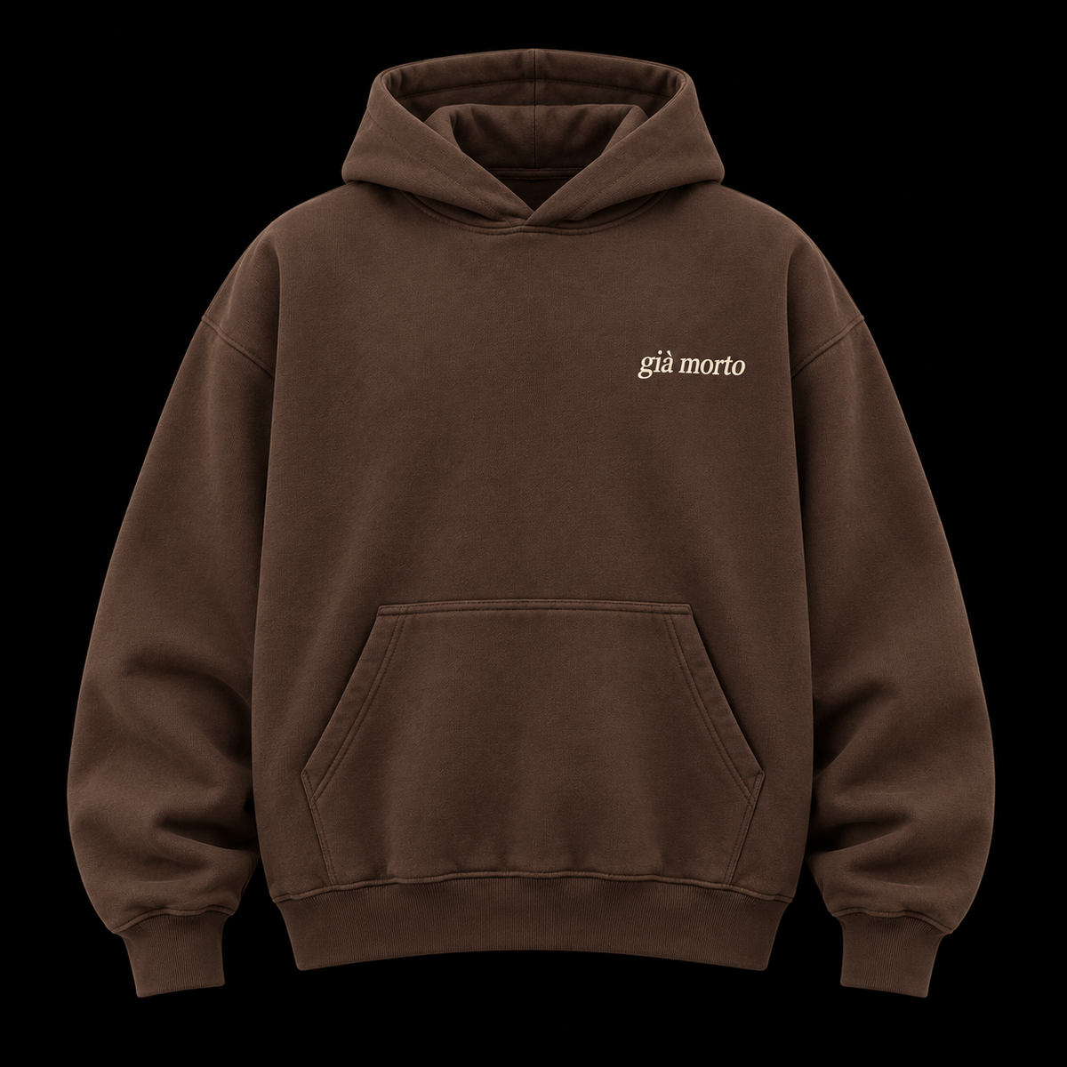 Brown hoodie, già morto on the chest