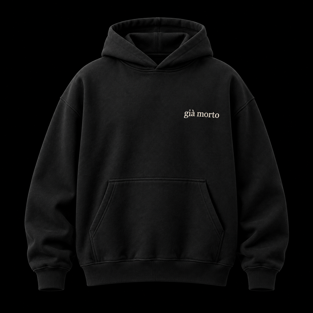 Black hoodie, già morto on the chest