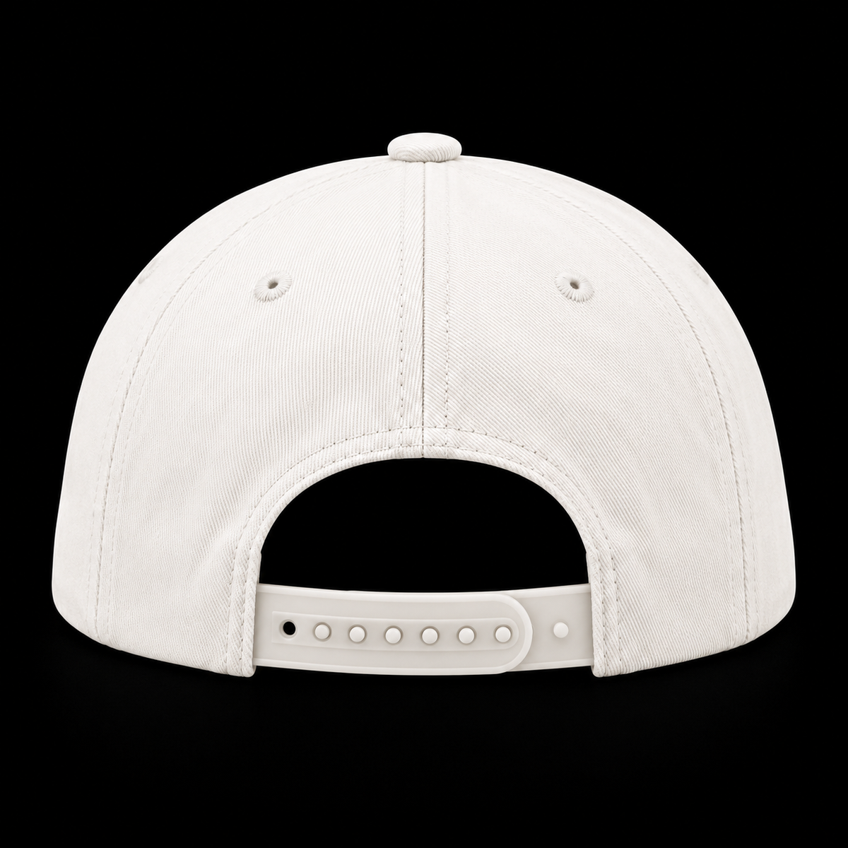 Off white cap from the back, adjustable strap
