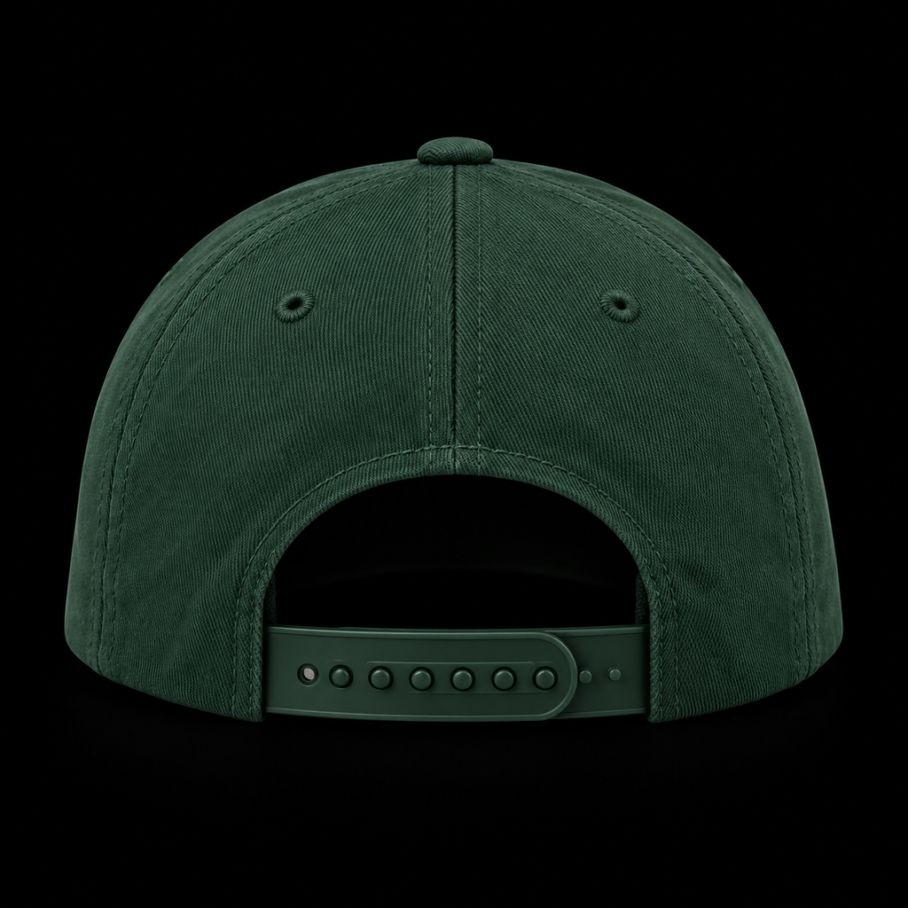 Green cap from the back, adjustable strap