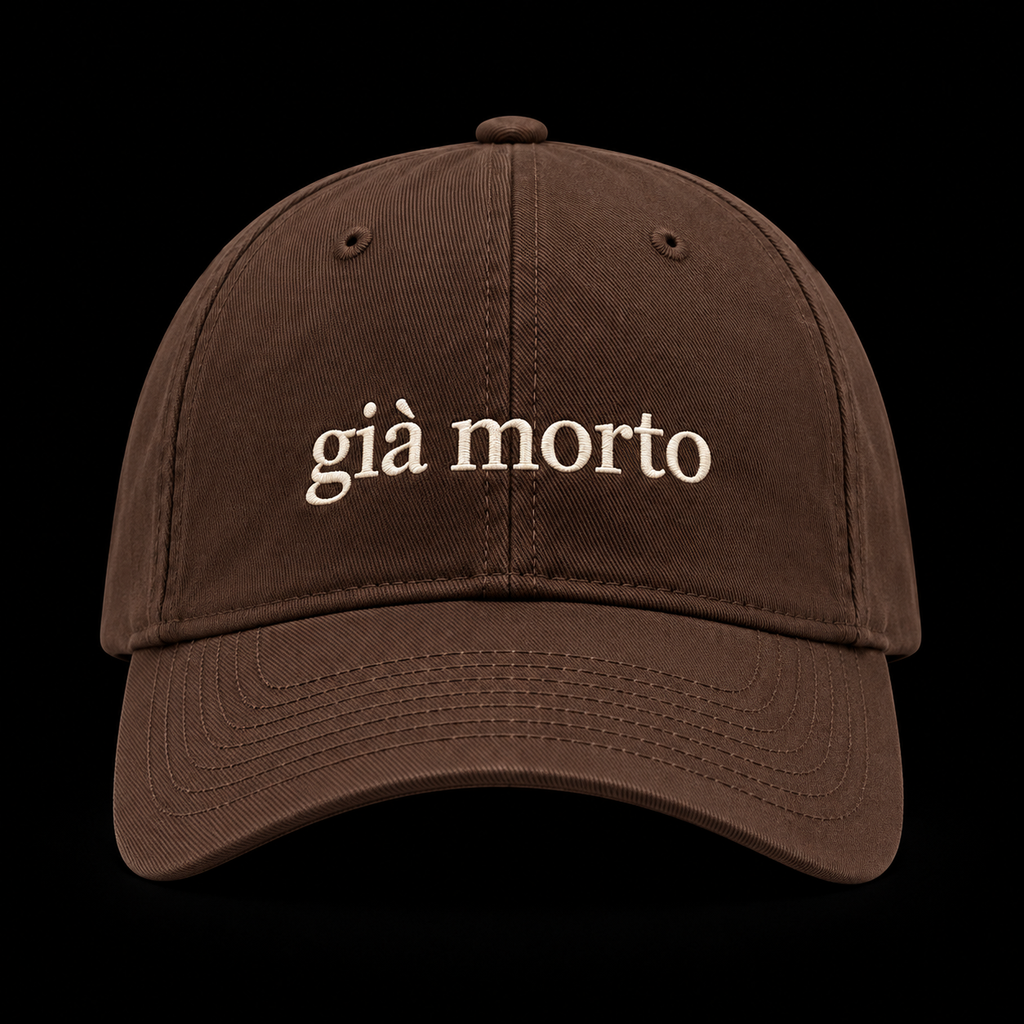 Brown cap, già morto stitched on the front