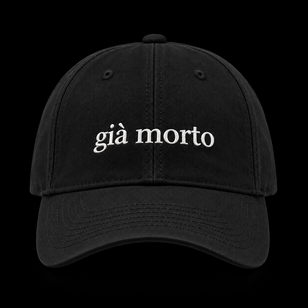 Black cap, già morto stitched on the front