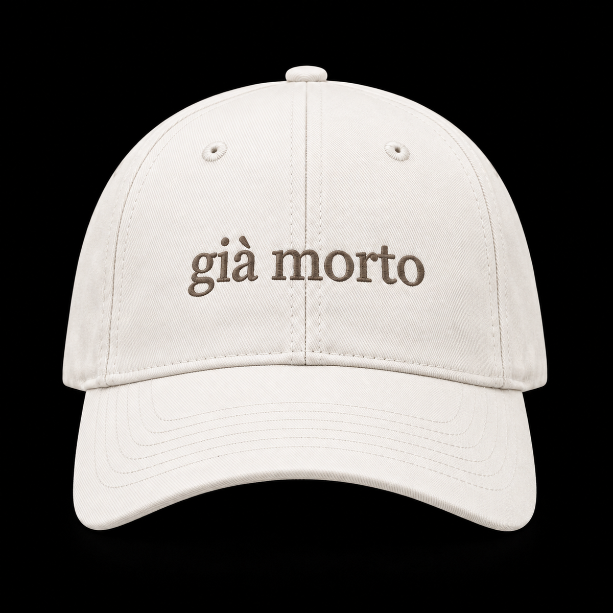 Off white cap, già morto stitched on the front