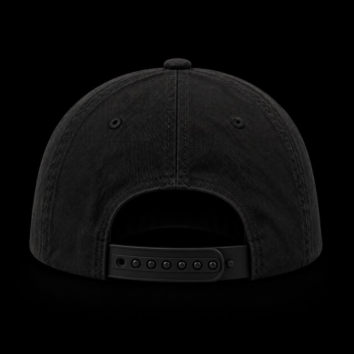 Black cap from the back, adjustable strap